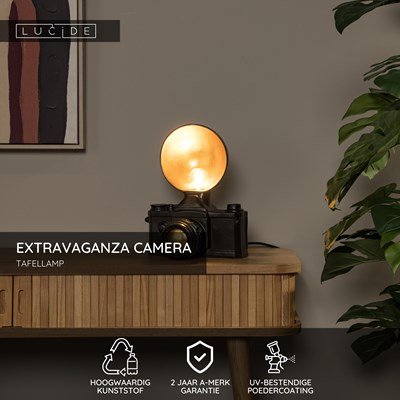 Lucide EXTRAVAGANZA CAMERA - Tafellamp - 1xE14 - Zwart